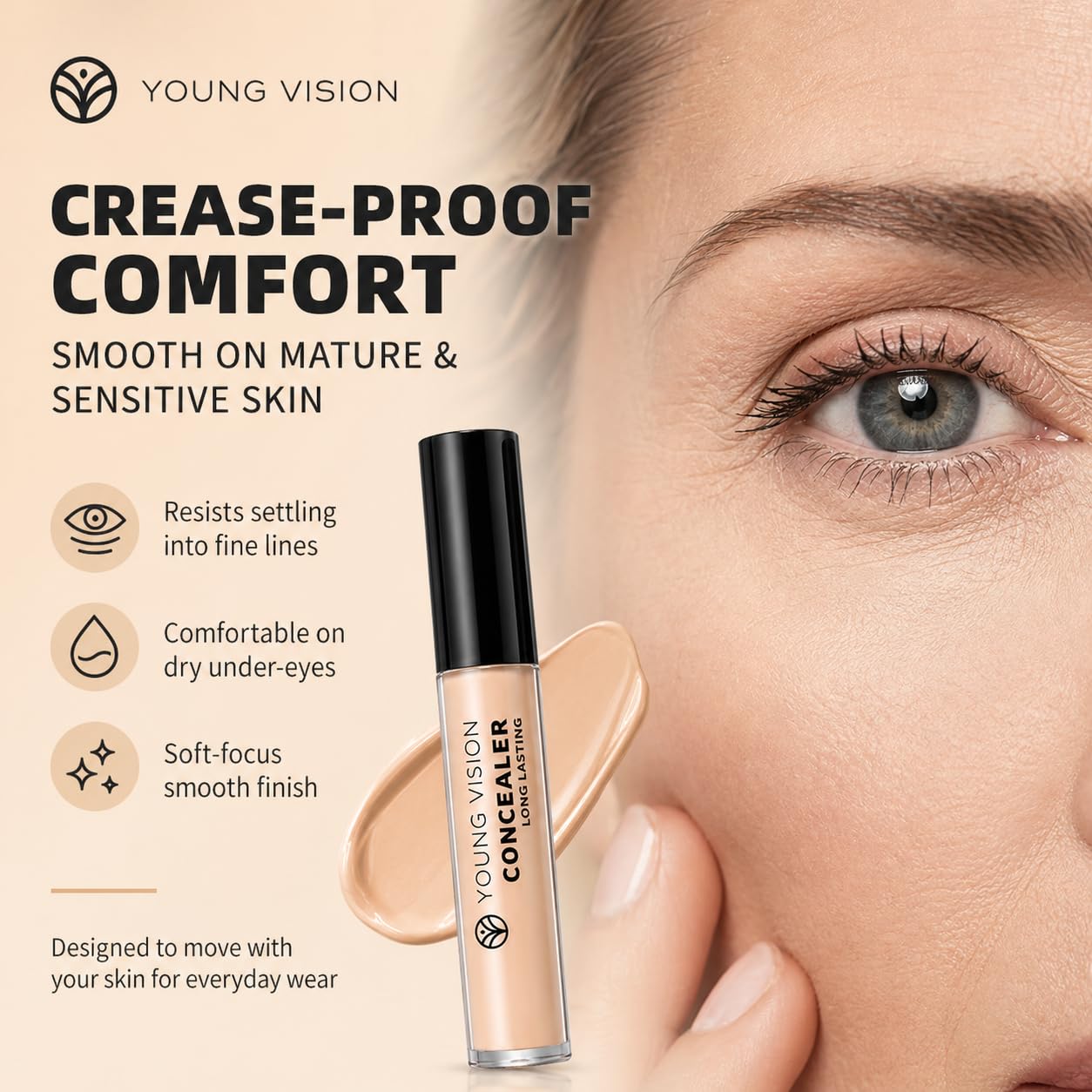 Young Vision Full Coverage Liquid Concealer - Waterproof Under Eye Corrector for Dark Circles & Blemishes | Fair Neutral