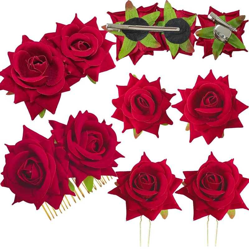 Red Rose Hair Clips by [Brand Name] - 6 Floral Barrettes for Weddings & Parties | Elegant Hair Accessories