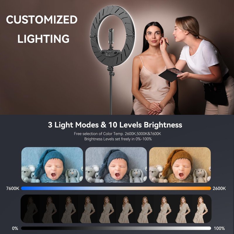 18 Inch Ring Light Kit, 55W6700k Dimmable LED Light, Tripod Stand, Remote Controller,Box,CRI95,Black