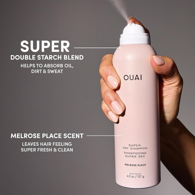 OUAI Super Travel Size Dry Shampoo - Volumizing Formula Absorbs Oil & Sweat - Zero Residue, Long-Lasting Scent - Melrose Place (2 oz)