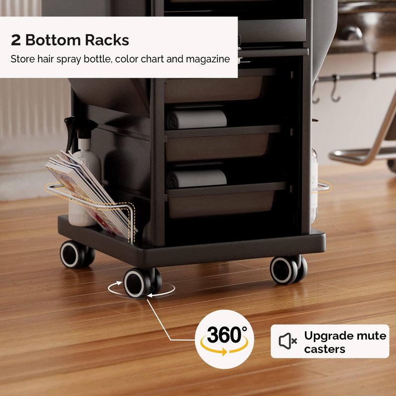 OmySalon Salon Trolley with 6 Drawers & Dryer Holder, Rolling Hair Cart Organizer, Mobile Storage Station Hairstylist Cart with Wheels for Beauty Tattoo Hairdressing