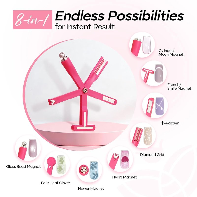 Modelones Cat Eye Gel Polish - 8-in-1 Magnetic Nail Art Tool with Steel Ball & Multi-Effect Magnets
