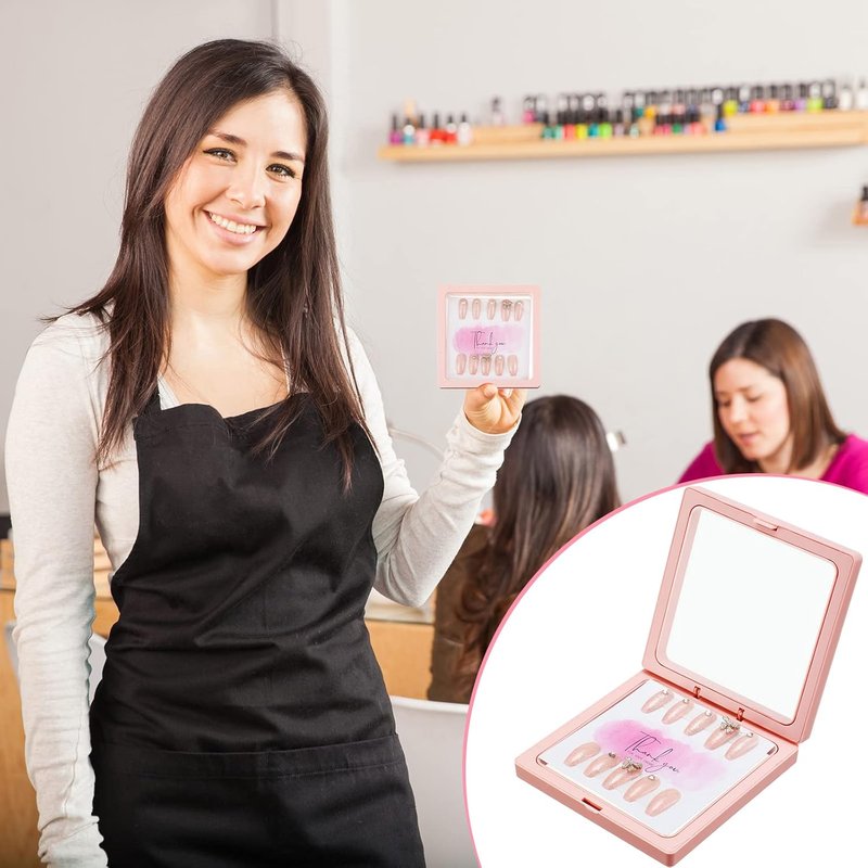 Meekoo Press-On Nail Packaging Box - 30 Pcs with 90 Pcs Double-Sided Tape | Pink Acrylic Storage Case