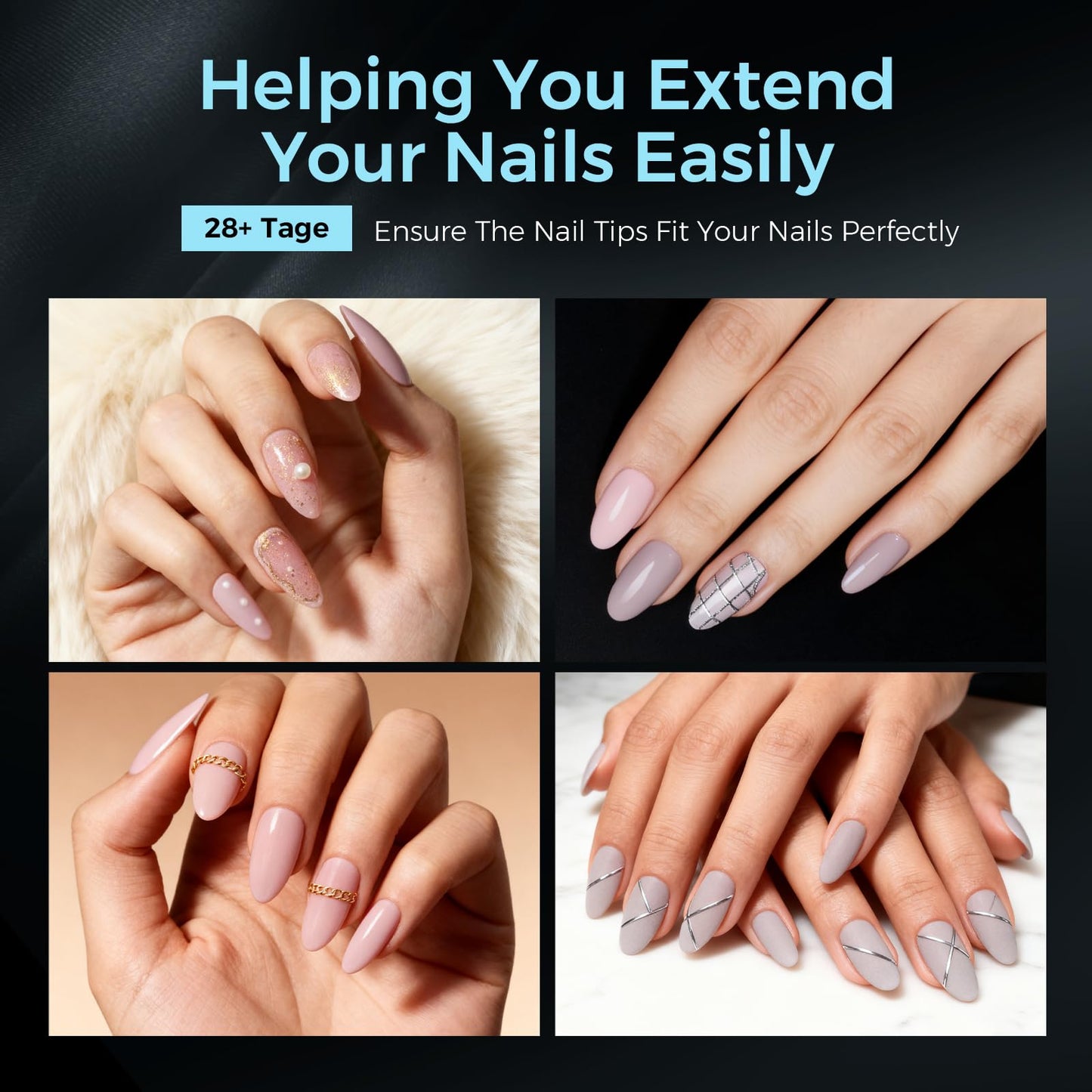 TOMICCA Medium Almond Nail Tips 510PCS, 15 Sizes Gel Nail Tips for Full Cover Half Matte Clear Acrylic Nails, Nail Tips Almond Shaped for DIY Salon, Gel Nail Extension Tips for Beginners & Nail Techs