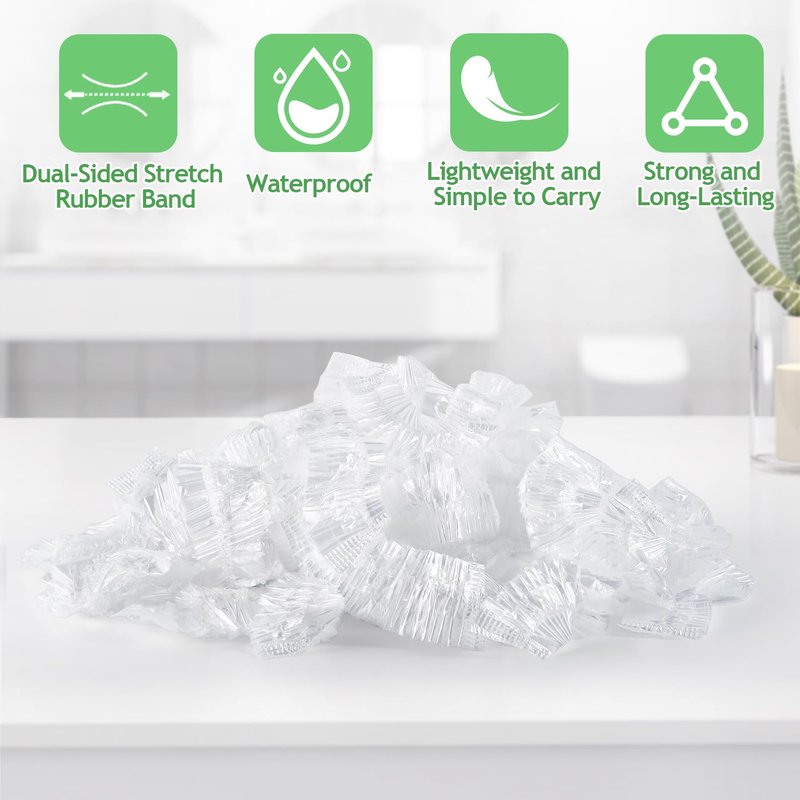Jeffbaubl 100 PCS Disposable Shower Caps, Large Thick Plastic Hair Cap, Waterproof Shower Cap for Women, Clear Elastic Bath Caps for Home Hair Salon Hair Treatment Travel Spa Hotel