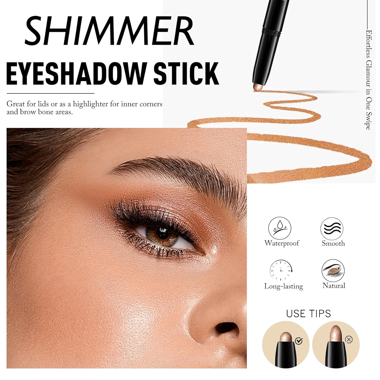 Waterproof Eyeshadow Stick - Long-Lasting Cream Eye Shadow Pencil | High Pigmented Shimmer in Caramel