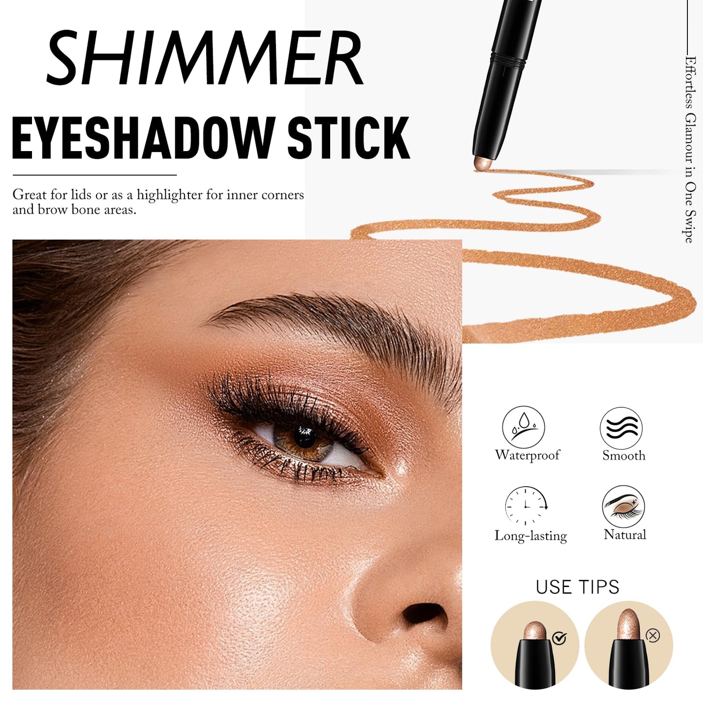 Wugbc Eyeshadow Stick Waterproof Cream Eye Shadow Pencil Long-Lasting Crease-Proof Shimmer Glitter Eyeshadow Crayon Smooth High Pigmented Highlighter Neutral Eye Shadow Liner Makeup, 1 CARAMEL