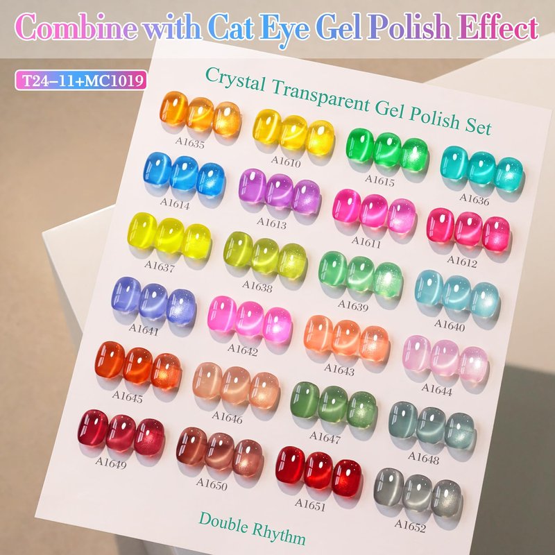 Double Rhythm 28Pcs 0.5Oz Gel Nail Polish Set Same Color Same Bottle Gel Polish Kit Nail Art Manicure Salon DIY at Home for Women (Neon Jelly Sheer Collection-T24-11)
