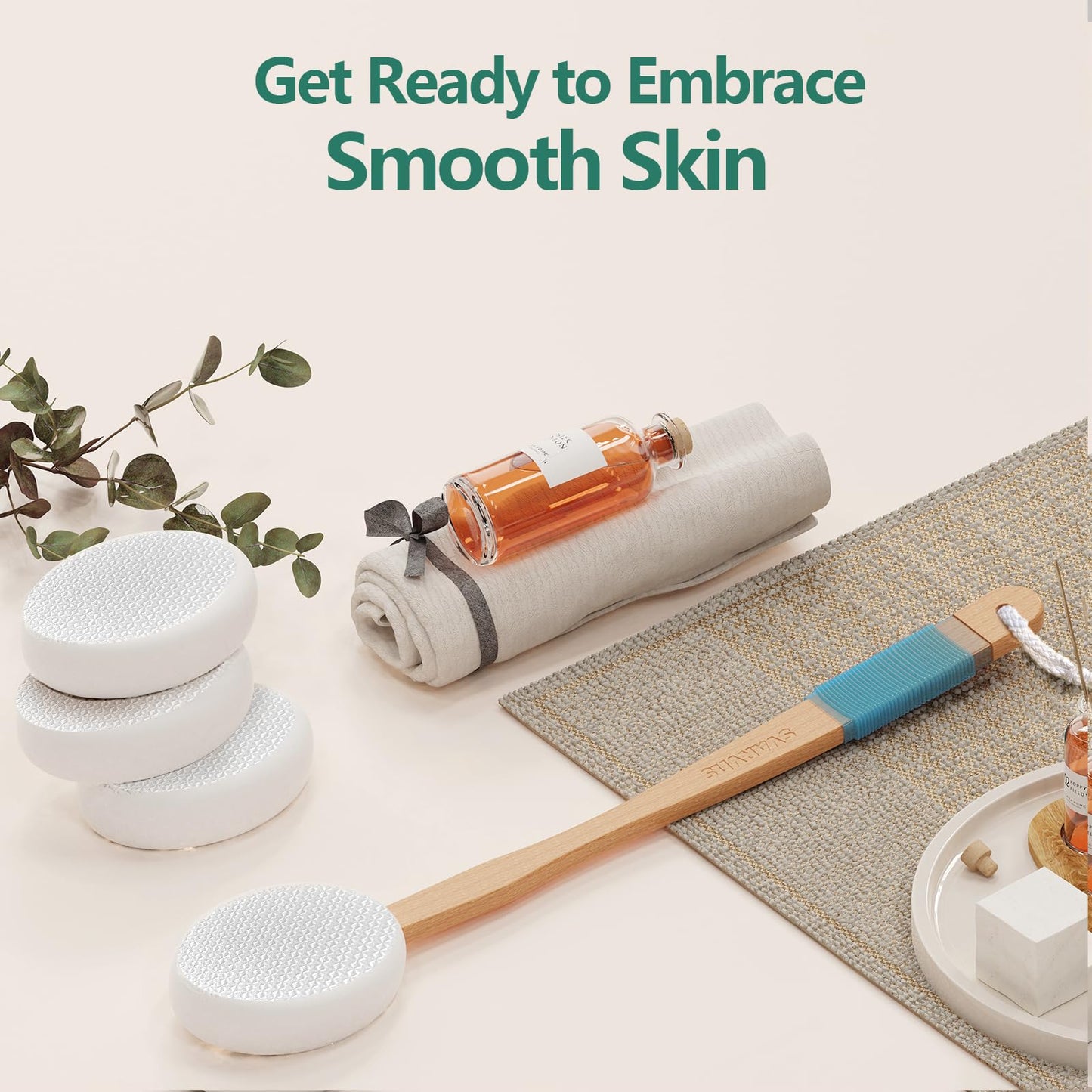 Svarvns Lotion Applicator with 4 Replaceable Pads for Back, Self, Elderly, Women - Cream Medicine Applicator with 17" Curved Handle Easy to Target Back and Feet, White