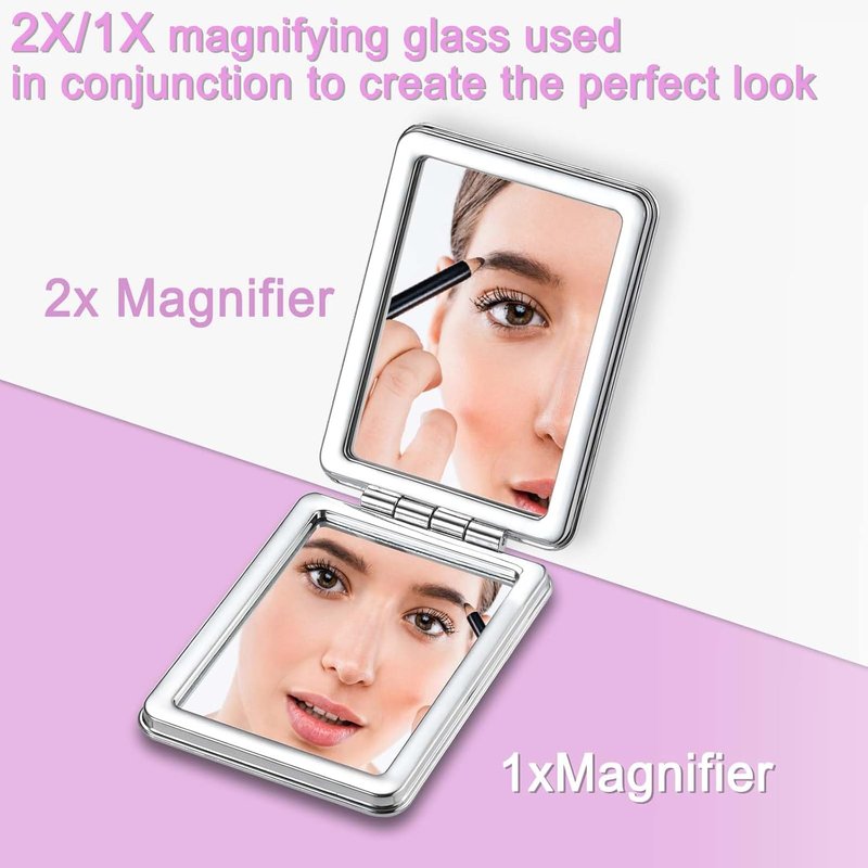 Pocket Mirror, Small Travel Mirror with Magnification, Portable Double-Sided Magnifying Cosmetic Mirror for Daily (2 Flowers)
