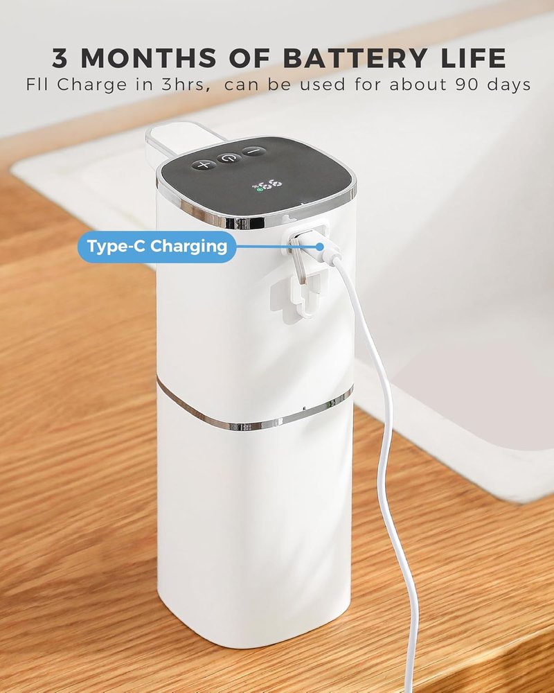 Skiennix Automatic Foaming Soap Dispenser - 400ml USB Rechargeable, Touchless & Waterproof for Kitchen/Bathroom