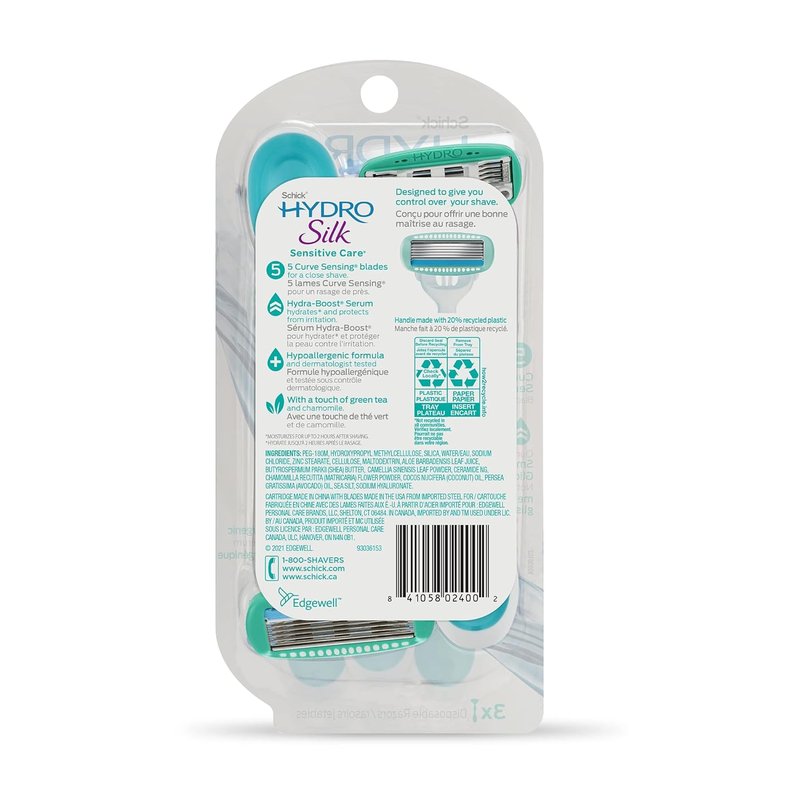 Schick Hydro Silk Sensitive Women's Disposable Razors, 9ct | 5-Blade Disposable Razors for Women Sensitive Skin | Travel Razor for Women