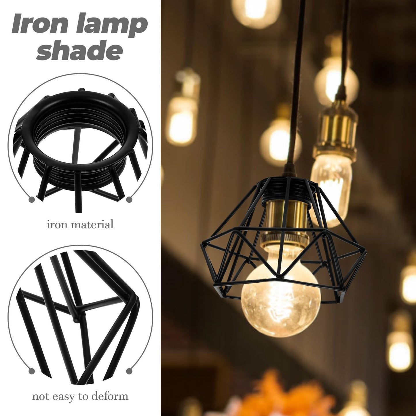 TOVINANNA Lighting Metal Cage Lampshade Industrial Vintage Diamond Shape Lamp Shades Hanging Lighting Cover, Black