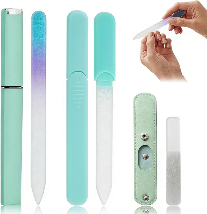 Plman Glass Nail Files Set - 3PCS Coarse & Fine Nail Files with Cases for Natural Nails | Perfect for Manicure Salon