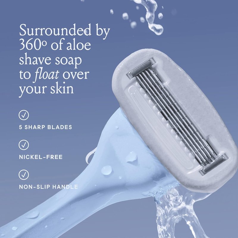Billie Women's Razor Shave Kit - 5-Blade Razor + 4 Refills & Magnetic Holder | Cool Blue & Lavender Shave Cream