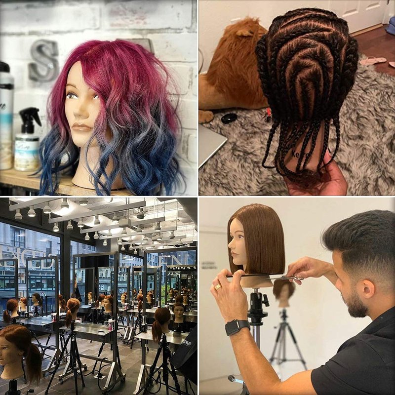Mannequin Head 100% Real Hair Afro Mannequin Head Hair Styling Hairdresser Training Head Manikin Cosmetology Doll Head for Practice Cutting Braiding with Free Clamp Stand