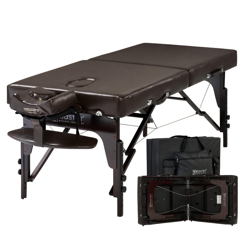 Master Supreme 31" Extra Wide Portable Massage Table – 3" Memory Foam Spa Bed, Professional Facial & Beauty Salon Table, Easy Setup, PU Leather Upholstery, Coffee Brown