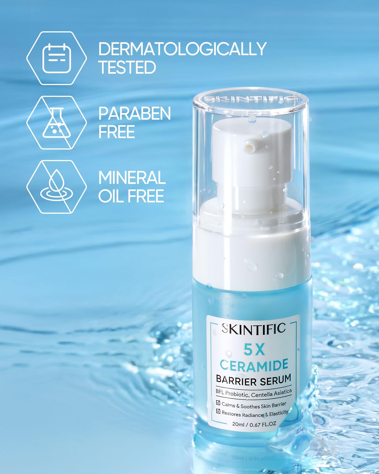 SKINTIFIC 5X Ceramide Barrier Repair Serum for Dry & Sensitive Skin Barrier Repair with Ceramide, Centella and Hyaluronic Acidx, Soothes Sensitive Skin, Reduces Redness & Strengthens Skin Barrier