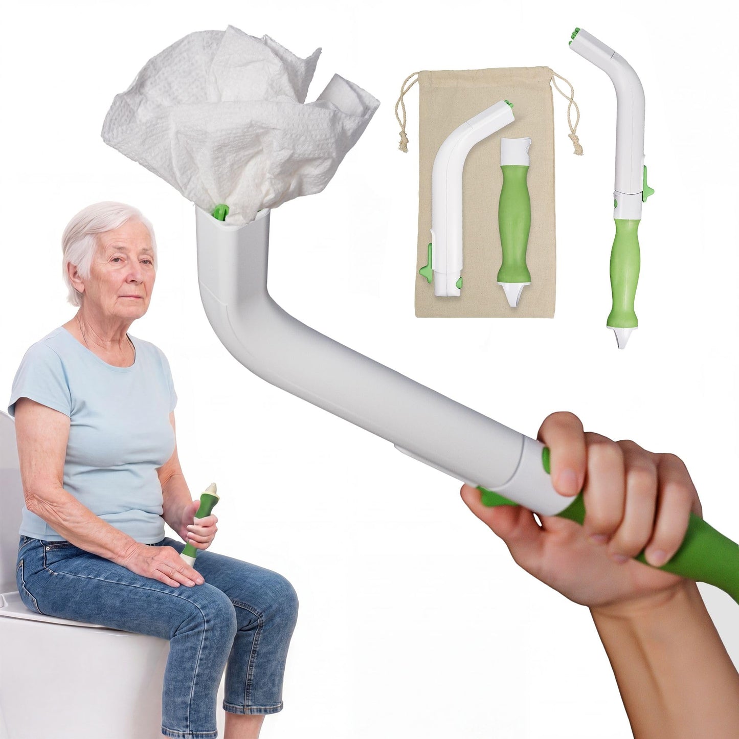 FreedomWand Multipurpose Toilet Aids - 14.5" Inch Wiping Aid Toileting for Women & Men, Butt Wiper Tool, Toilet Assist Device and Paper Extender, Ideal for Elderly, Disabled and Post Surgery Use