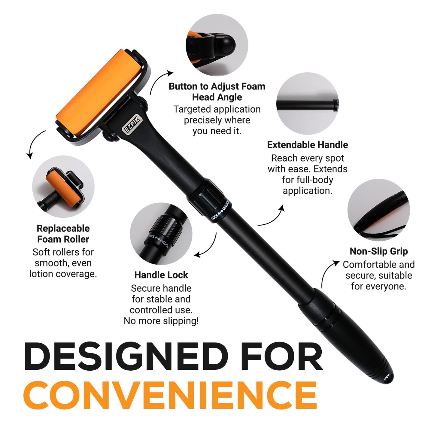 EZPIK Lotion Applicator for Back, Extendable up to 23" - Curved Design Back Lotion Applicator for Elderly/Seniors with Limited Mobility, Lotion Stick & Sunscreen Applicator for Skin Cream, Oils & More