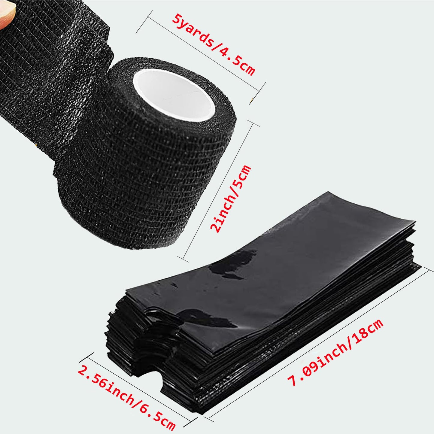 Sotica 200PCS Pen Covers with 6PCS Grip Tape - Machine Wrap Cover Black Pen Bags Sleeves Machine Covers with Black Grip Wrap Self-Adherent Tape Plastic Cover