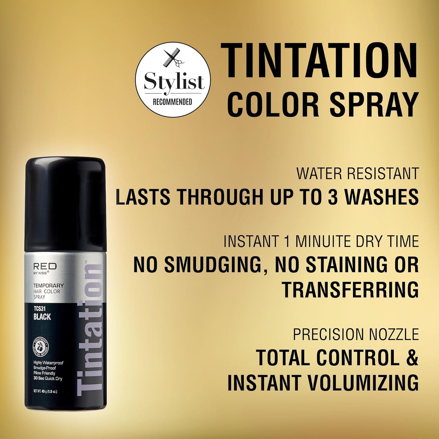 Tintation Temporary Hair Color Spray - Instant Gray Root Cover Up, Water-Resistant, Smudge-Proof | Travel Size (Black)