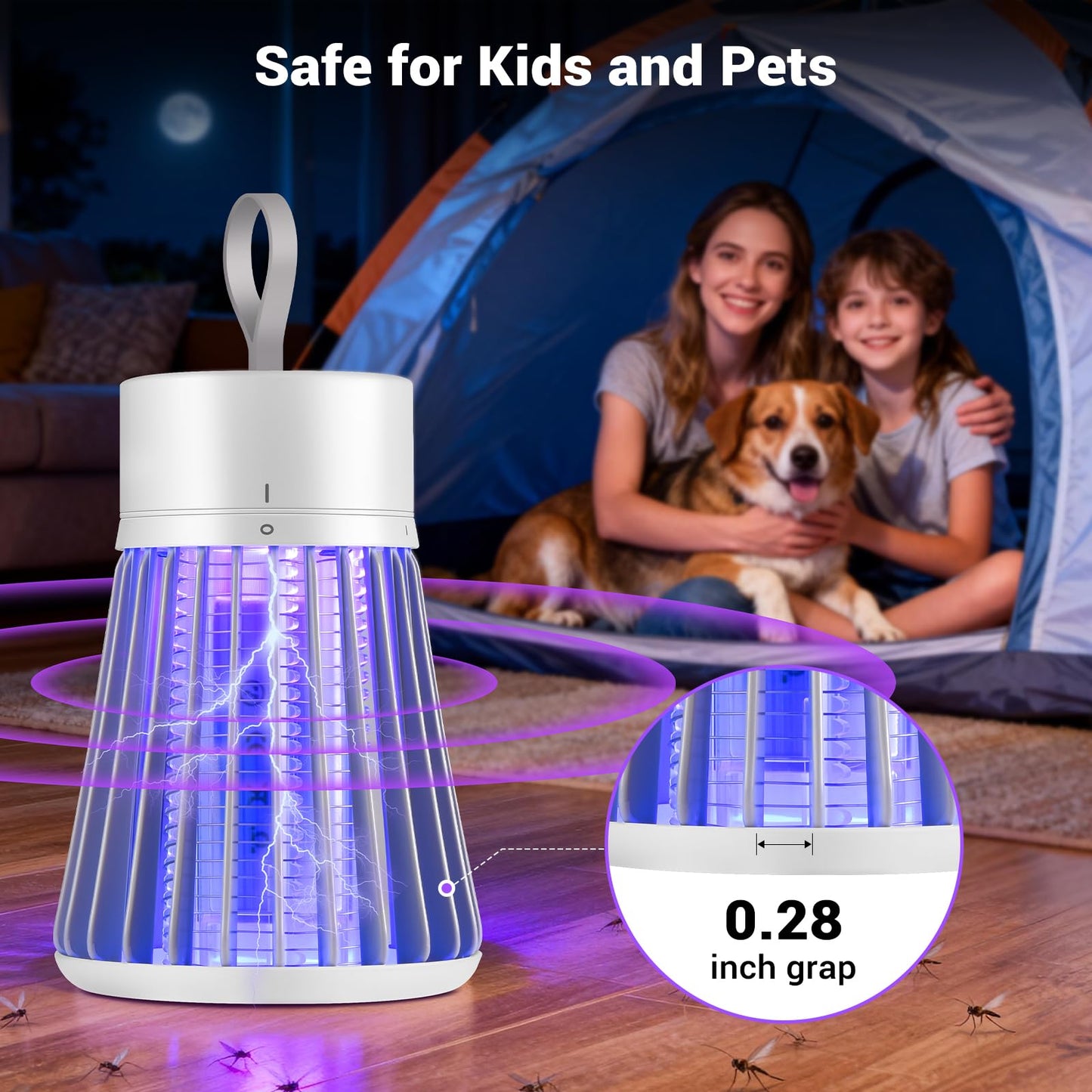 Bug Zapper Outdoor Indoor, Portable Mosquito Zappers Killer, USB Rechargeable Electric Fly Swatter Zapper, Mosquito Repellent Outdoor Patio, Flying Trap for Home Camping, Lightweight, Satety Gird