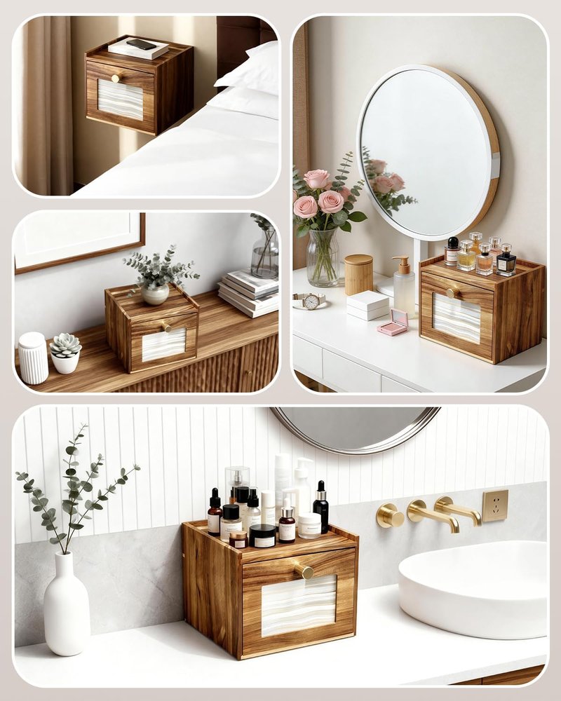 Disposable Face Towel Holder - Acacia Wood Storage Drawer for XL Towels | Bathroom Vanity Organizer & Wall Mount