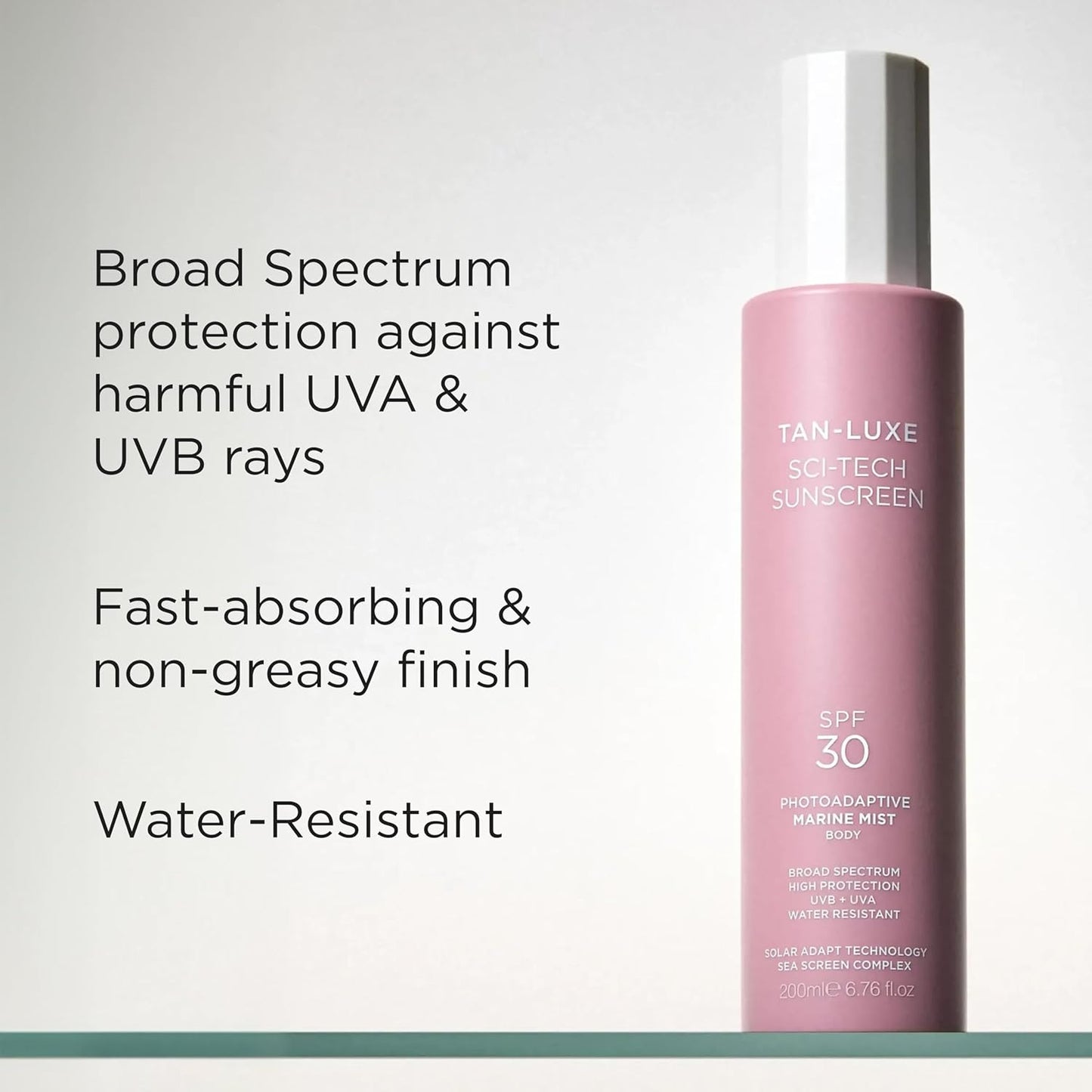 Tan-Luxe Sci-Tech Sunscreen - Lightweight Marine Mist Body Spray | Water-Resistant & Reef Safe, 6.76 fl. oz