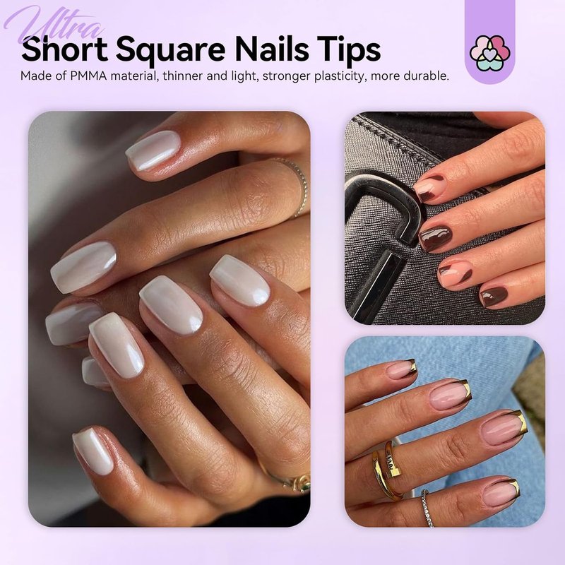 SAVILAND Gel Nail Kit - 500 PCS Short Square False Nail Tips | UV Nail Glue & Lamp for DIY Manicure