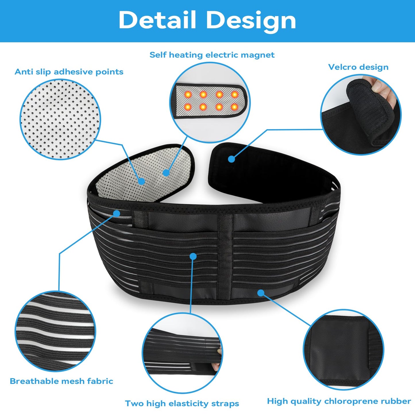 KkaFFe Back Support with Magnet, Tourmaline Magnetic Back Braces for Lower Back Pain Relief, Self Heating & Soothing Waist Band, Lumbar Support Belt for Herniated Disc/Sciatica(Medium)