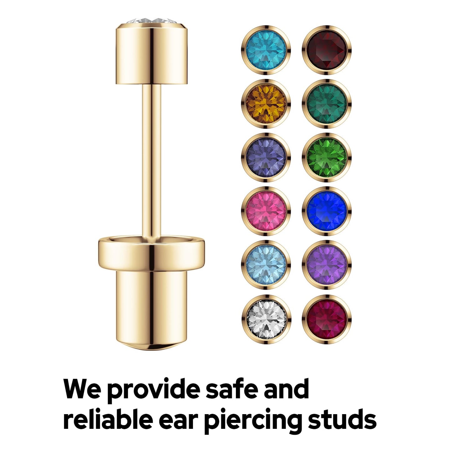 SugarTang Ear Piercing Kit Gold 4mm with Safety Back Disposable Ear Piercing Gun Kit 2 Pack Made in 316L Surgical Stainless Steel | At Home Self Ear Piercer Kit with Preloaded Ear Stud (Amethyst)