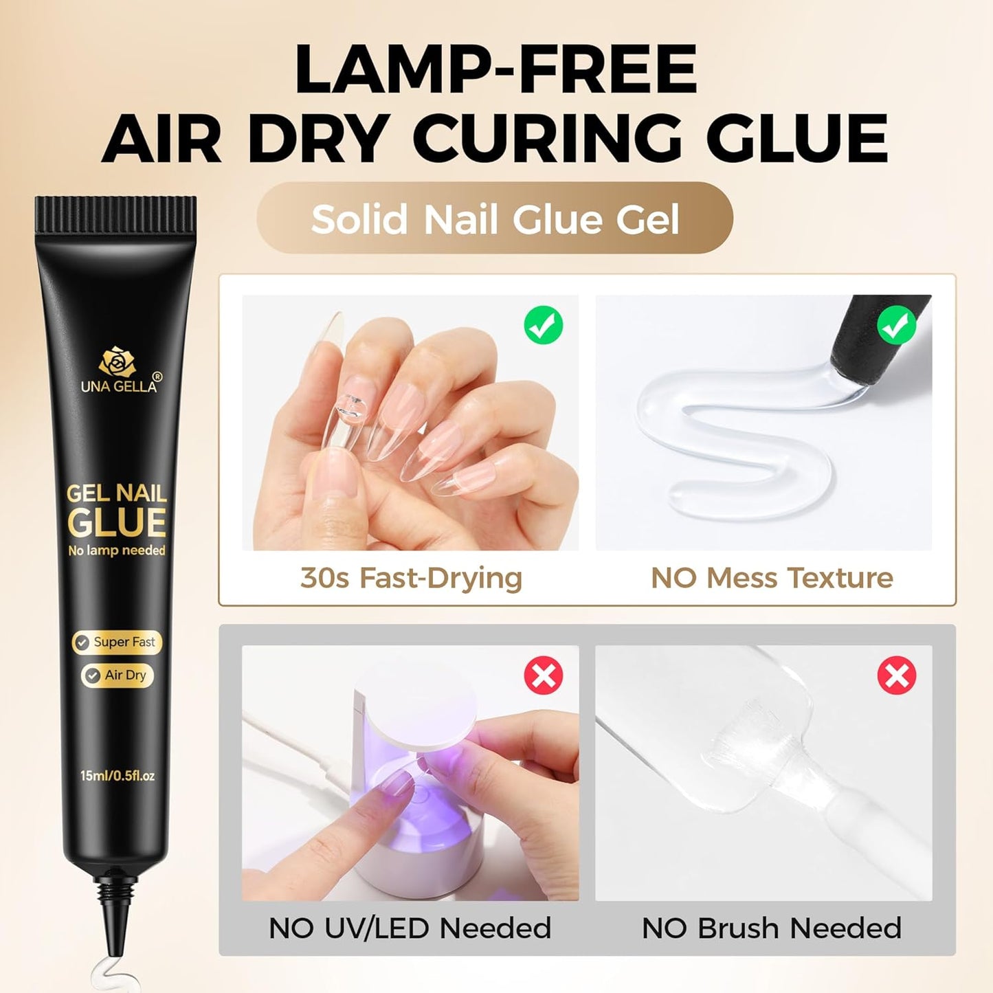 UNA GELLA Nail Glue Remover & Strong Nail Glue Gel Set - 15ml | No UV Lamp Needed