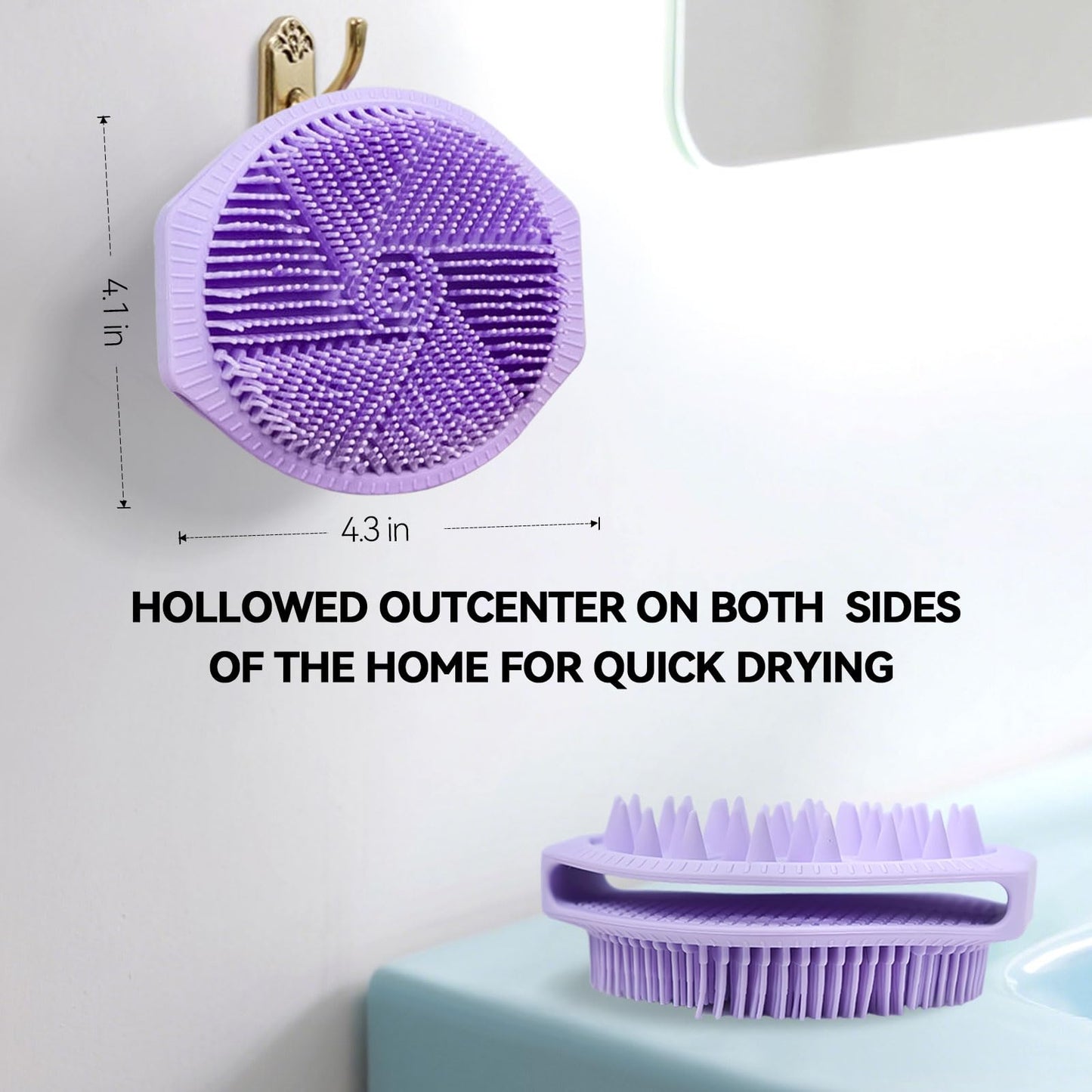 Dual-Sided Silicone Body Scrubber, Silicone Loofah for Shower Exfoliating Body Brush Scrubber for Men and Women for All Skin, Scalp Massager Lather Well＆Easy to Clean (Purple)