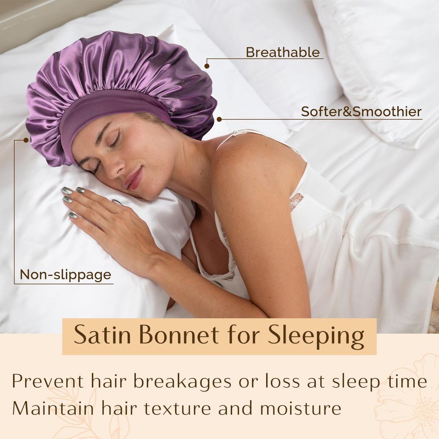 YANIBEST Silk Bonnet for Men Women Hair Bonnet for Sleeping Double Layer Satin Bonnet for Natural Curly Hair Unisex Sleep Cap, Purple