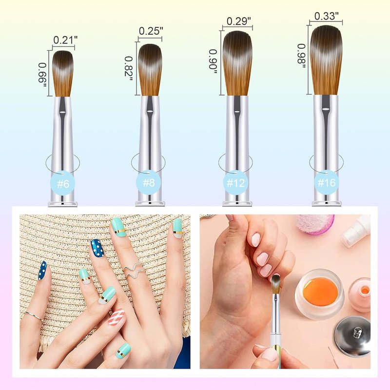 Acrylic Nail Brush Set - 4PCS Kolinsky Nail Art Brushes for Professional Manicure | Sturdy Handle, Oval Shape, 6/8/12/16 Sizes