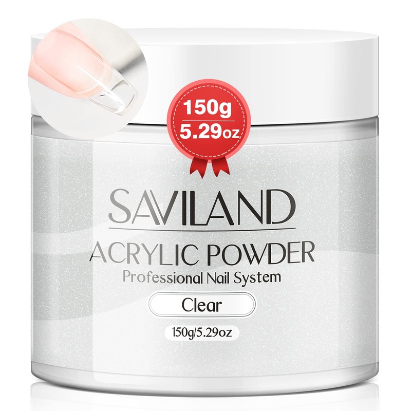 Saviland White Acrylic Nail Powder 5.29OZ/150g Acrylic Powder Large Capacity Professional Nail Art 3D Flowers Carving Nail Extension French Manicure DIY at Home No Nail Lamp Needed