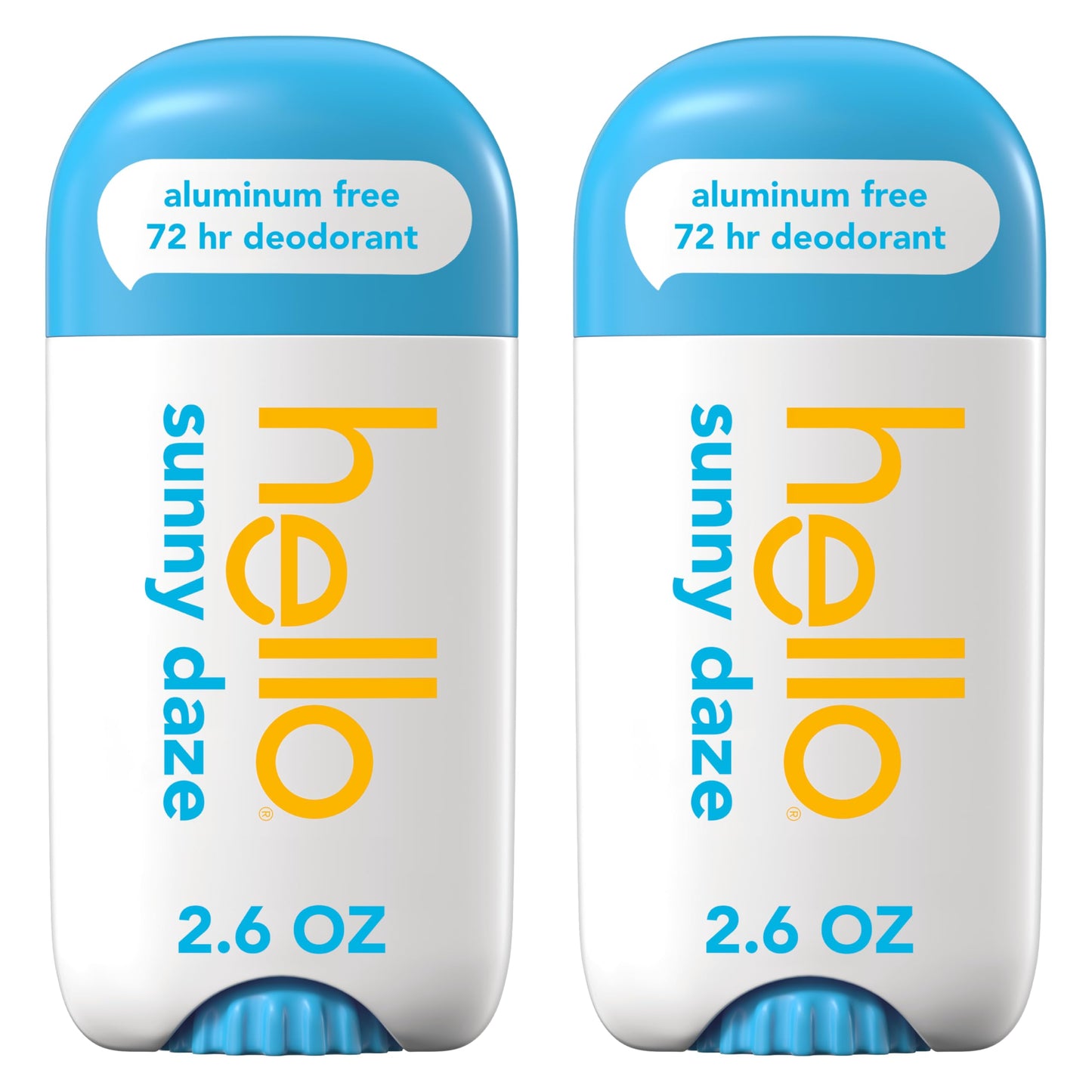 hello Sunny Daze Aluminum Free Deodorant for Women and Men, 72-Hour Deodorant, Only 9 Ingredients, Baking Soda Free, Enriched with Shea Butter, Vegan, 2.6 oz Stick Deodorant (2 Pack)