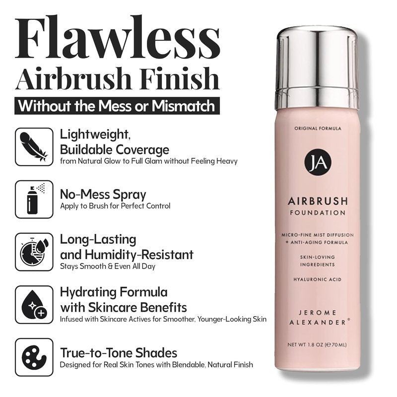 MagicMinerals AirBrush Foundation - 2-Piece Set with Kabuki Brush | Anti-Aging Spray Makeup for Radiant Skin - Fair