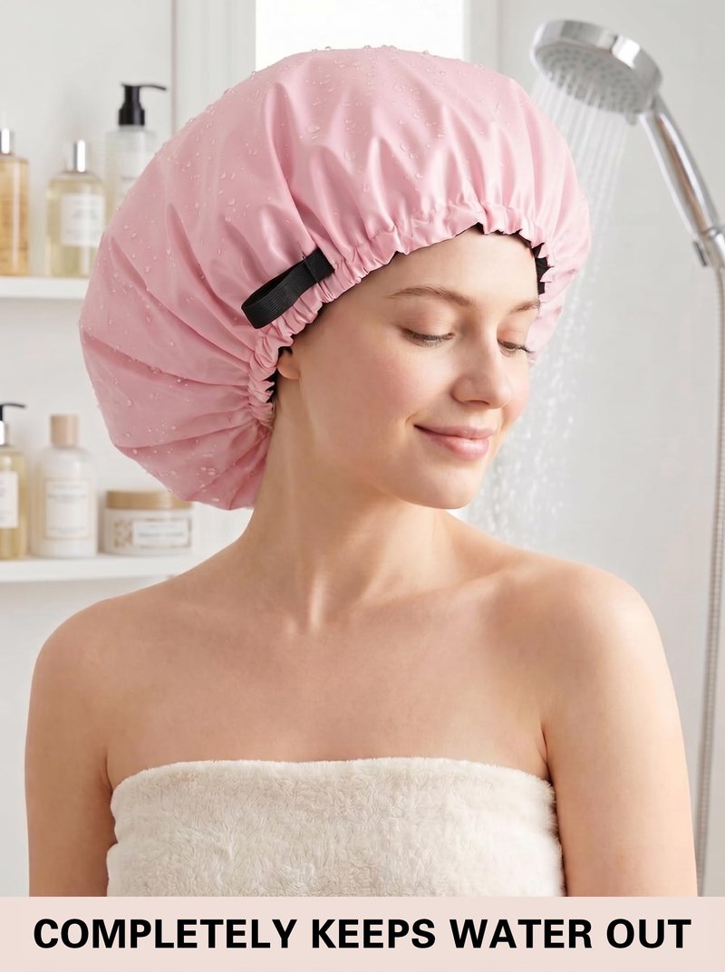 Aquior Shower Cap,Extra Adjustable Shower Caps for Women Double-Layer Waterproof Reusable Hair Cap, Large Size Hair Cap for All Hair,for Girls Spa Bath,Soft and Comfortable (Pink)