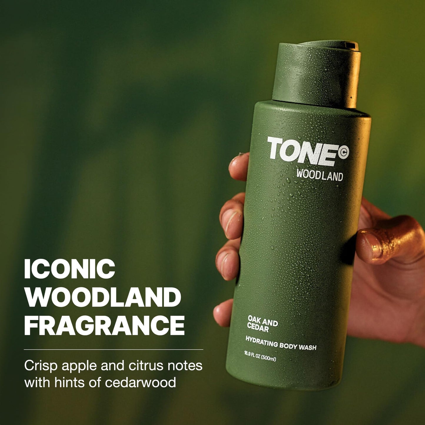 TONE Hydrating Body Wash for Men & Women, Woodland, Coconut-derived Cleansers Leaves Skin Clean, Moisturized & Refreshed, Long-lasting Iconic Scent, All Skin Types, Dermatologist-Tested, 16.9 oz