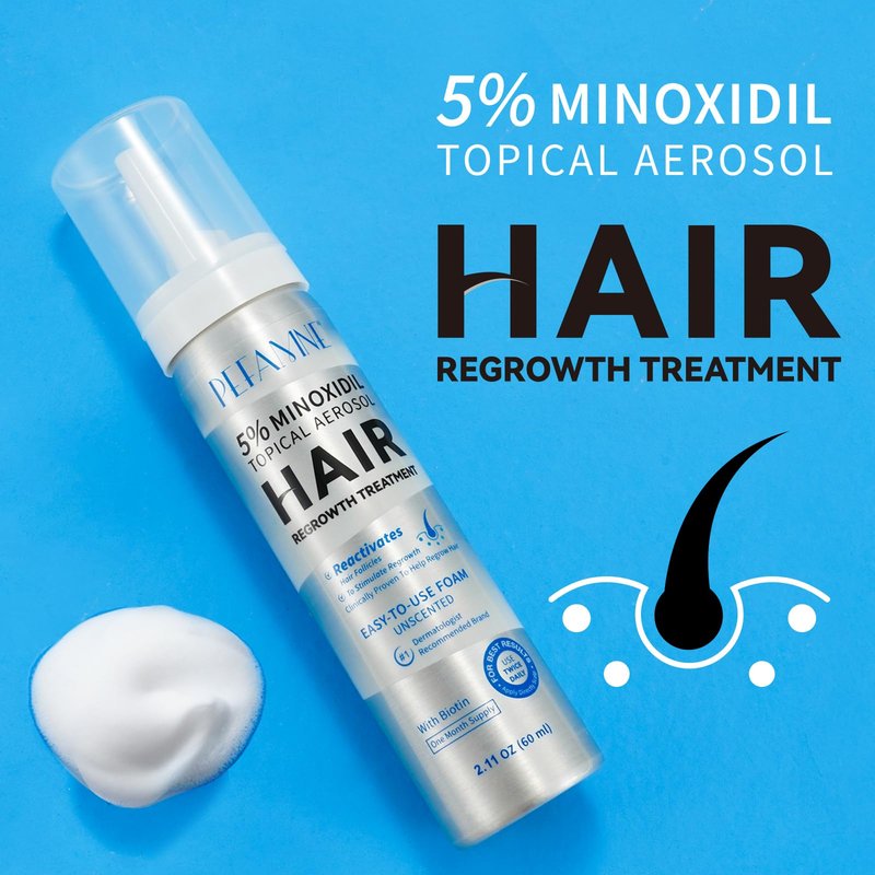 5% Minoxidil Hair Growth Foam, Minoxidil for Men and Women, Hair Regrowth for Men, Beard Growth, Treatment for Scalp Hair Loss Hair Thinning - Increase Thickness and Volume Faster