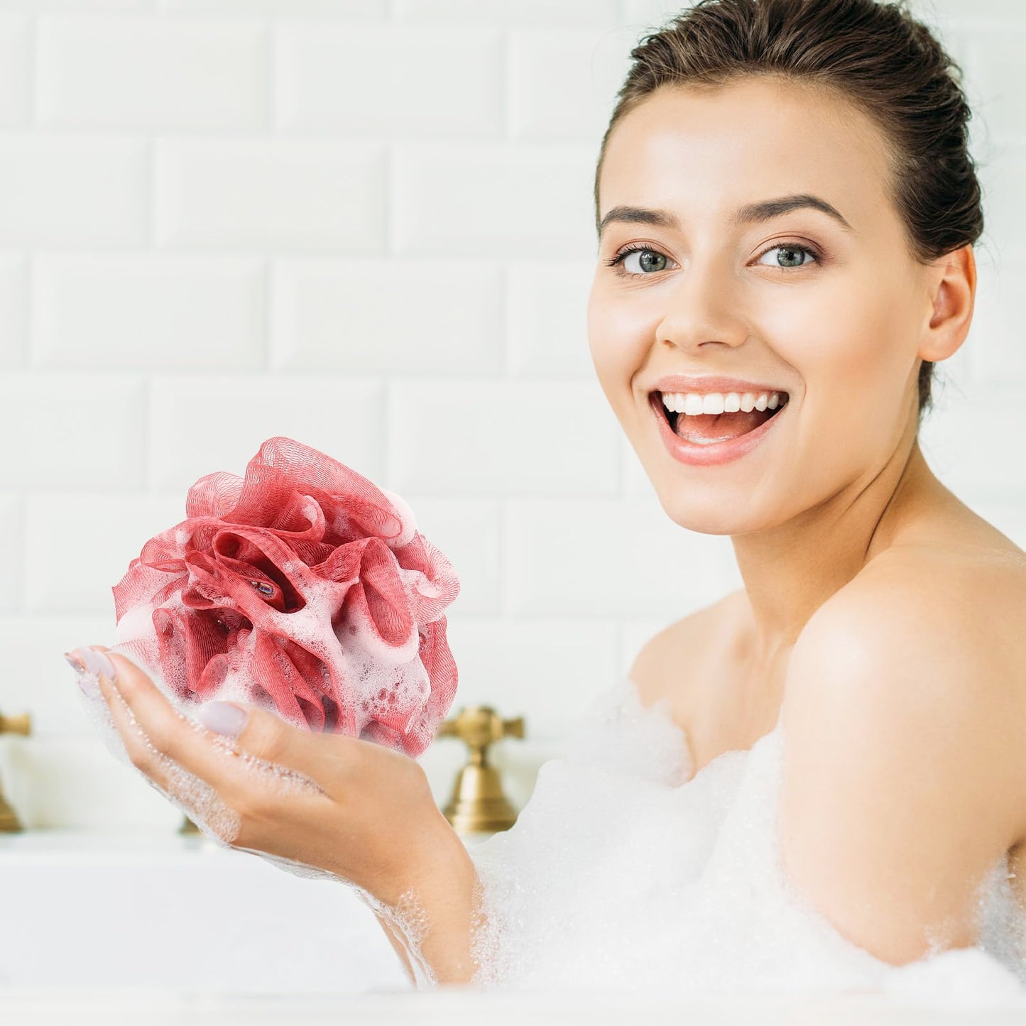 4 Pack Bath Sponge, Bath Shower Loofahs Mesh Pouf Sponge Body Scrubber Exfoliator Scrubber - 50g/Piece