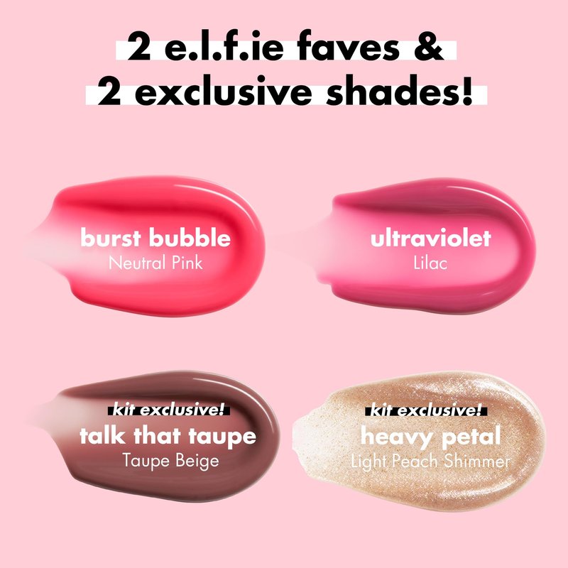 e.l.f. Glow Reviver Plumping Lip Oil Kit, Nourishing Tinted Lip Oils For A High-Shine Finish, Infused With Jojoba Oil, Vegan & Cruelty-Free, 4 Shades