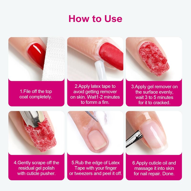 Qzqetet Gel Nail Polish Remover Kit - 15ML(0.5fl.oz) Fast Gel Remover with Latex Tape Peel Off Liquid and Manicure Tools, No Soaking or Wrapping Needed, Easy Removal for Gel Nails