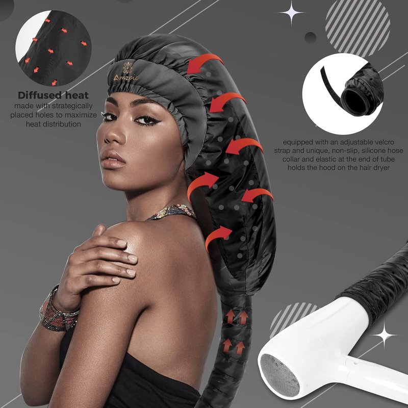 Bonnet Hair Dryer Attachment - Hooded Dryer for Hair Styling & Deep Conditioning | Extended Version, Black