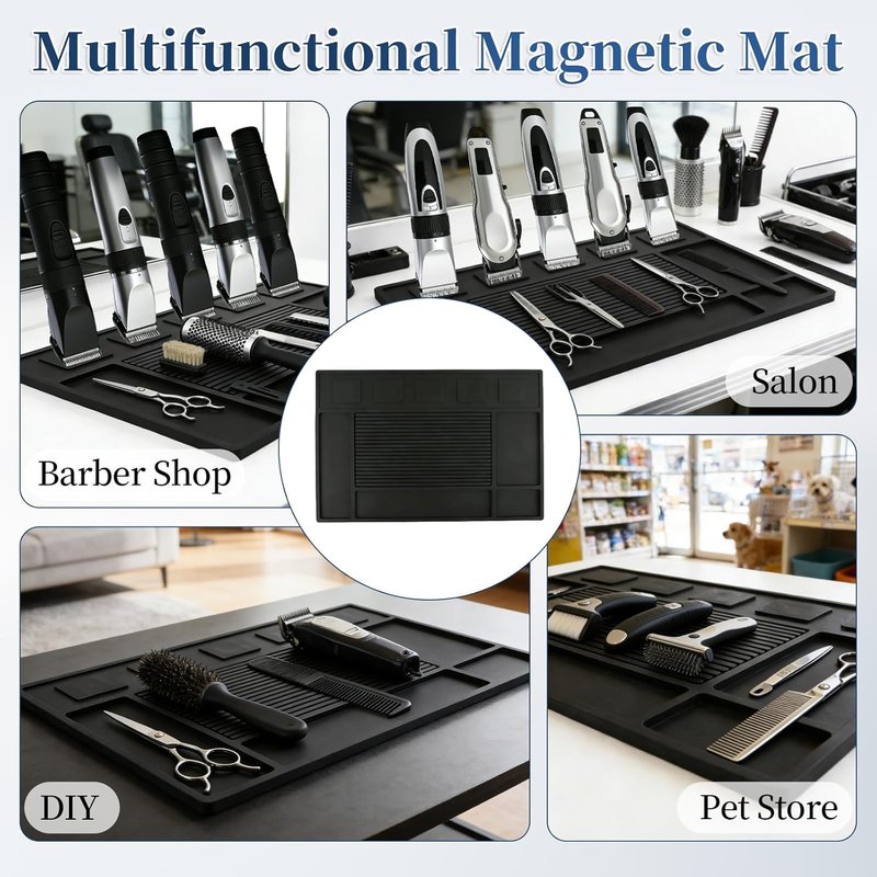 Magnet Barber Mats - 4Pcs Silicone Organizer Mats with 5 Magnets | Non-Slip Heat-Resistant Pads for Professionals