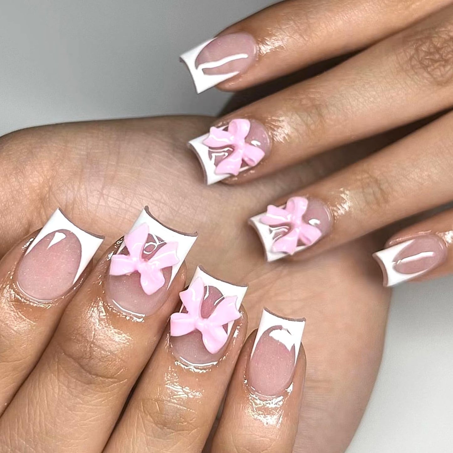 Skiennix Reusable Press-On Nails - 144 Pcs in 12 Sizes & 6 Styles | Cute Bow Design