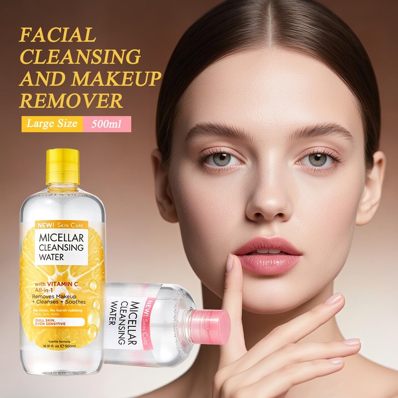 LXTTDABEN Micellar Water 500ml 2 Pack–Makeup Remover&Micellar Cleansing Water,Gentle Make Up Remover Liquid for Face,Lips&Eyes,Soothing Facial Cleanser for All Skin Types