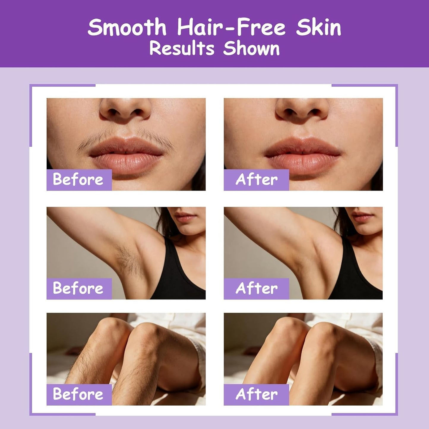 Wax Strips for Hair Removal,Waxing Strips for Women Sensitive All Skin,40 Face Wax Strips with 6 Soothing Wipes,Wax Strips for Face,Lips,Body,Chest,Legs,Bikini Line,Arms,Purple